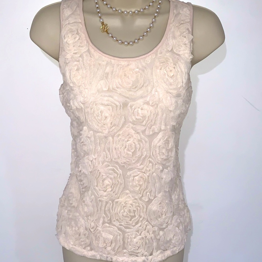 Vintage Coquette Camellia Rosette Floral Lace Cami Shell Sleeveless Top